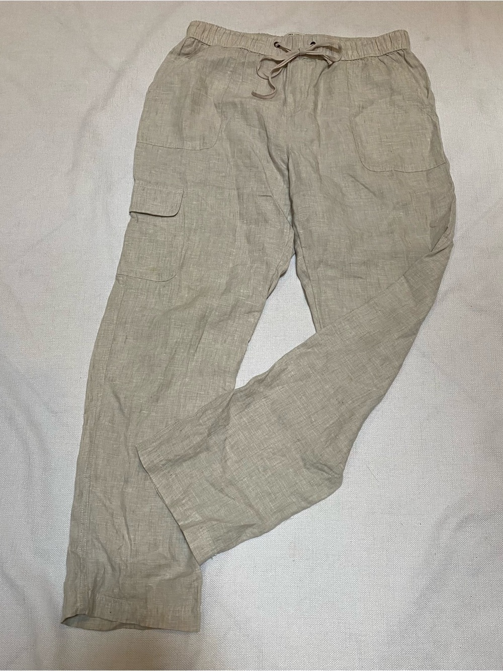 Rachel Zoe 100% Linen Cargo Pants Beige Pull On 5 Pocket M Cruise Resort Travel